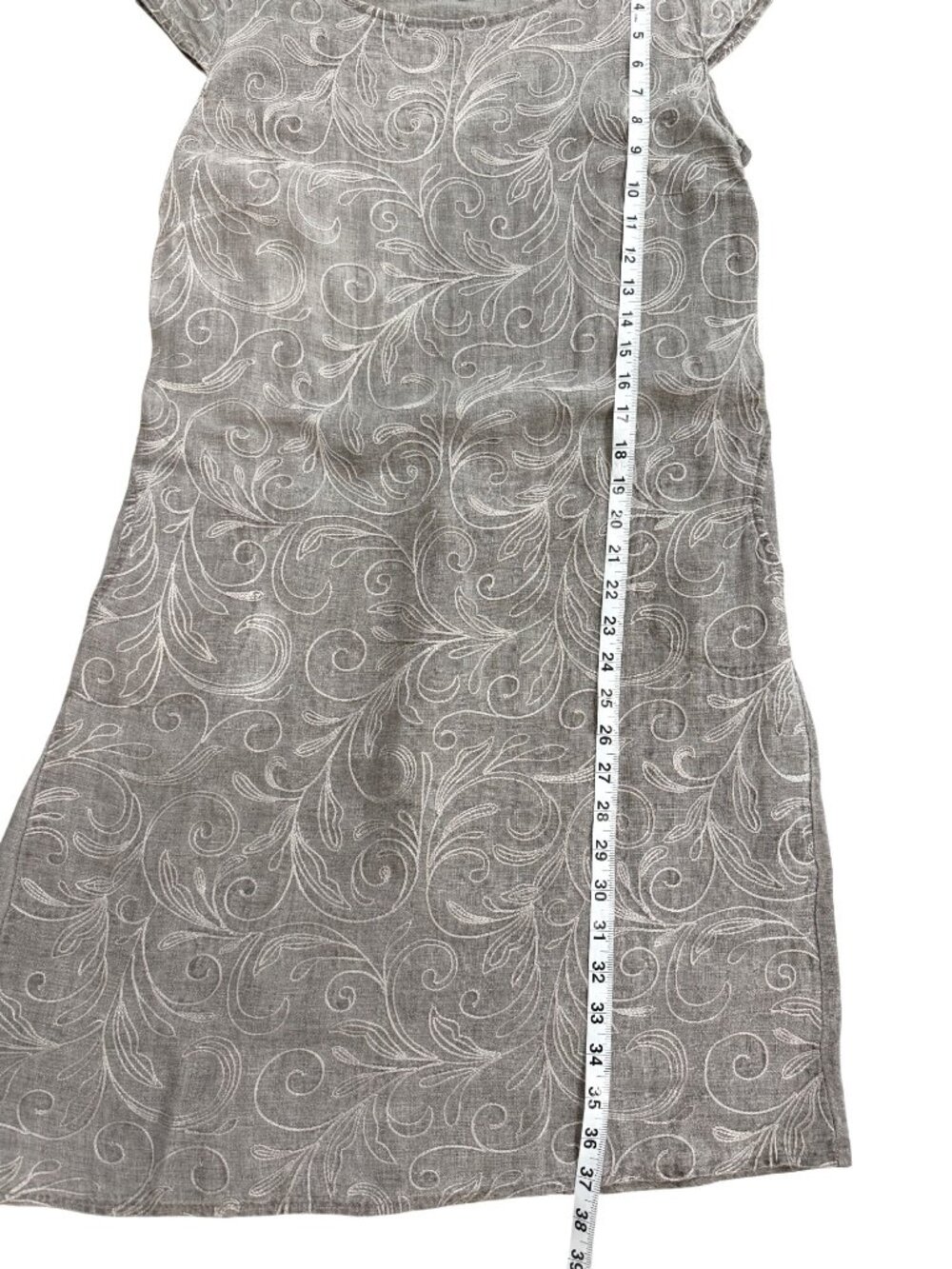 Lina Tomei Womens Size M Midi Dress Linen Embroidered Made In Italy Short Sleeve - Picture 6 of 8
